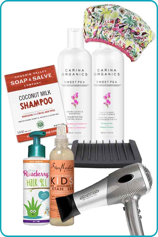 natural haircare products collage